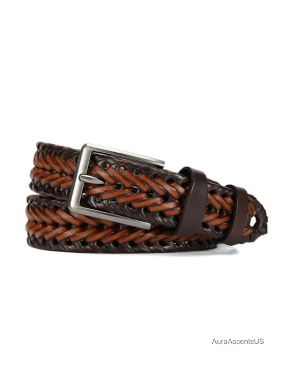 Leather Braided Belt for Men Golf Casual Woven Belt Adjustable Zinc Alloy Buckle